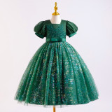 Girls' Dresses Children's Long Flower Girl's Performance Dress Sequined Mesh Puffy Princess Dress