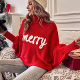 Christmas Turtleneck Women's Autumn And Winter Loose Bat Sleeves Outdoor Wear Knitting Shirt Sweatwear Tops For Women