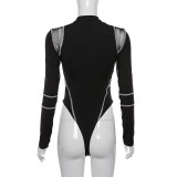 Summer Women's Sexy Mesh Printed Long Sleeve Jumpsuit