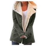 Autumn And Winter Solid Color Turndown Collar Fleece Jacket For Women