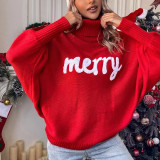 Christmas Turtleneck Women's Autumn And Winter Loose Bat Sleeves Outdoor Wear Knitting Shirt Sweatwear Tops For Women