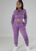 Sports Autumn And Winter Casual Fashion Short Coat Eggings Two-Piece Set