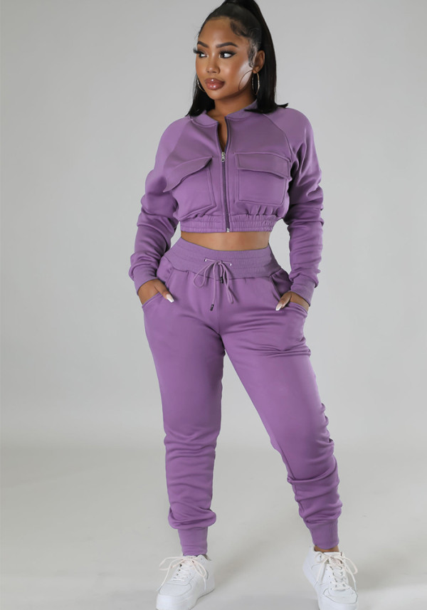 Sports Autumn And Winter Casual Fashion Short Coat Eggings Two-Piece Set