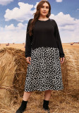 Plus Size Women knitting Patchwork Long Sleeve Loose Dress