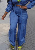 Women Summer Pockets Drawstring Loose Zipper Casual Pants Women Summer Pockets Drawstring Loose Zipper Casual Pants