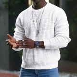 Men's Autumn and Winter Sports Solid waffle Round Neck Top