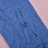 Women Summer Pockets Drawstring Loose Zipper Casual Pants