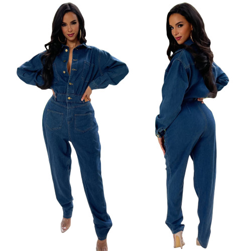 Women Stretch Wash Denim Jumpsuit