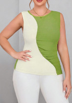 Plus Size Women Sleeveless Knitting Patchwork Contrast Color Tank Top