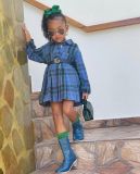 Girls long sleeve plaid shirt pleated skirt