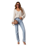 Women High Waist Denim Straight Pants