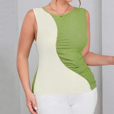 Plus Size Women Sleeveless Knitting Patchwork Contrast Color Tank Top