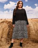 Plus Size Women knitting Patchwork Long Sleeve Loose Dress