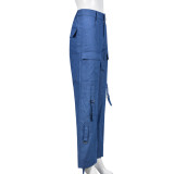 Women Summer Pockets Drawstring Loose Zipper Casual Pants