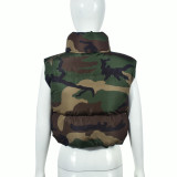 Women Autumn Camouflage Sleeveless Drawstring Style Trendy Padded Vest