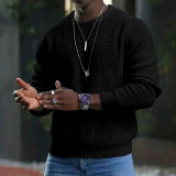 Men's Autumn and Winter Sports Solid waffle Round Neck Top