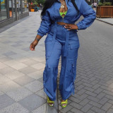 Women Summer Pockets Drawstring Loose Zipper Casual Pants