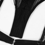 Women Striped Mesh Sexy Cross Lace-Up Sexy Lingerie Set
