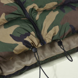 Women Autumn Camouflage Sleeveless Drawstring Style Trendy Padded Vest