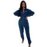 Women Stretch Wash Denim Jumpsuit