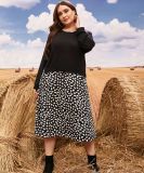 Plus Size Women knitting Patchwork Long Sleeve Loose Dress