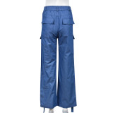 Women Summer Pockets Drawstring Loose Zipper Casual Pants