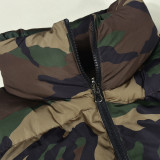 Women Autumn Camouflage Sleeveless Drawstring Style Trendy Padded Vest