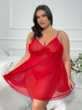 Women Slit See-Through Night dress Sexy Lingerie Set