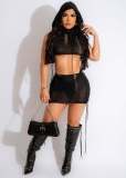 Women Casual Sleeveless Hooded Top and Beach Skirt Two-piece Set