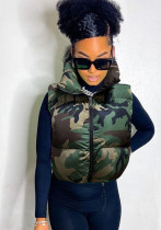 Women Autumn Camouflage Sleeveless Drawstring Style Trendy Padded Vest