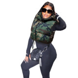 Women Autumn Camouflage Sleeveless Drawstring Style Trendy Padded Vest