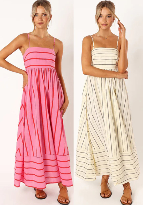 Striped sleeveless straps backless casual dress