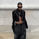 Fall Women's Fashionable Irregular Slim Fit Turndown Collar Jacket