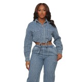 Fashion long-sleeved Denim women's two-piece trousers set