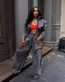 Fashion Retro Wide Leg Loose Denim Two Piece pants Set Women's Clothing