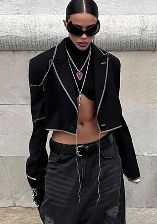 Fall Women's Fashionable Irregular Slim Fit Turndown Collar Jacket