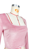 Women's Fashion Solid Color Square Neck Top Low-Waist Bell Bottom Pants Set