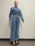 Fashion long-sleeved Denim women's two-piece trousers set