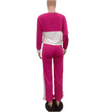 Women's Contrast Color Patchwork Casual Two Piece Pants Set