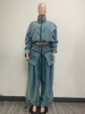 Fashion Retro Wide Leg Loose Denim Two Piece pants Set Women's Clothing