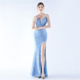 Plus Size Beauty Straps Tassels Sequin slit Long Formal Party Evening Dress