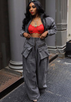 Fashion Retro Wide Leg Loose Denim Two Piece pants Set Women's Clothing