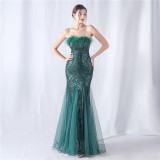 feather sequins mesh patchwork Strapless wedding party dress
