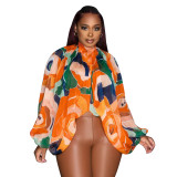 Women's Summer Lace-Up Printed Chiffon Shirt Bat Sleeves Top
