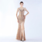 Plus Size Beauty Straps Tassels Sequin slit Long Formal Party Evening Dress