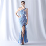 slash shoulder tassels Sequin Wedding Party gown Evening Dress