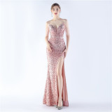 Plus Size Beauty Straps Tassels Sequin slit Long Formal Party Evening Dress
