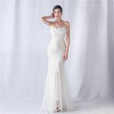feather sequins mesh patchwork Strapless wedding party dress