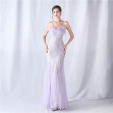 feather sequins mesh patchwork Strapless wedding party dress