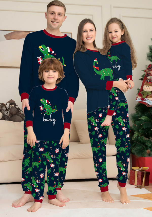 Dinosaur Letter Printed Christmas Parent-Child Pajamas Set Home Clothes